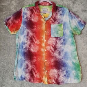 Trinity Collective Shirt Mens Medium Rainbow Tie Dye Short Sleeve Button Up